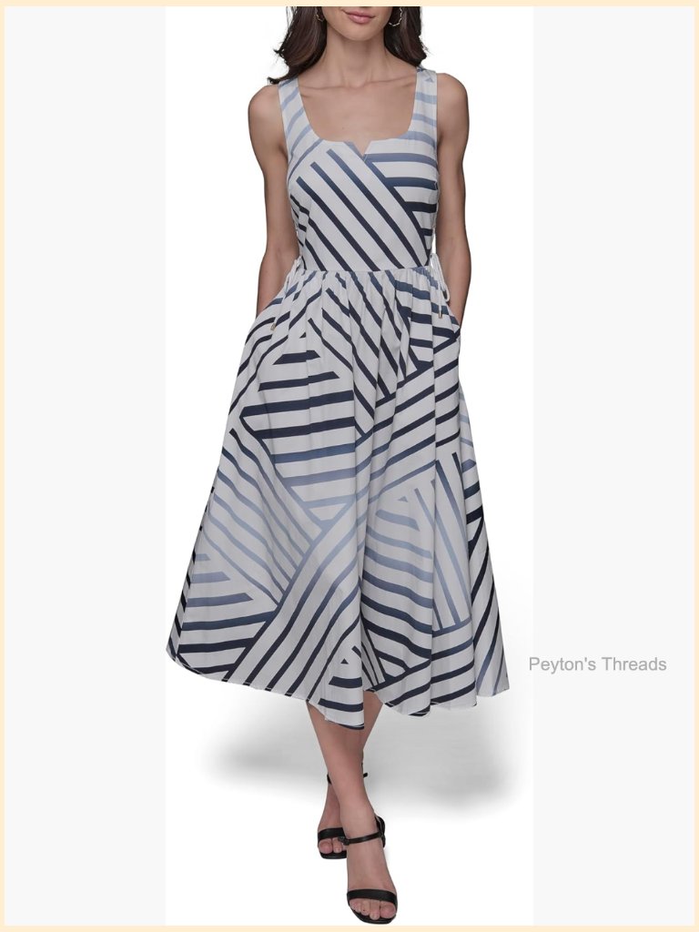 Women's Sleeveless V Neck A-Line Midi Dress Cotton Blend Work Wear